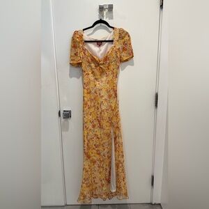 STAUD Yellow and Orange Floral Midi Dress